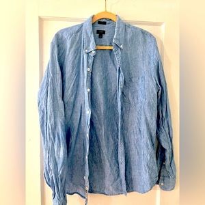 J.Crew Chambray Button Down Shirt, Baird McNutt Irish Blue Linen, Men’s Large